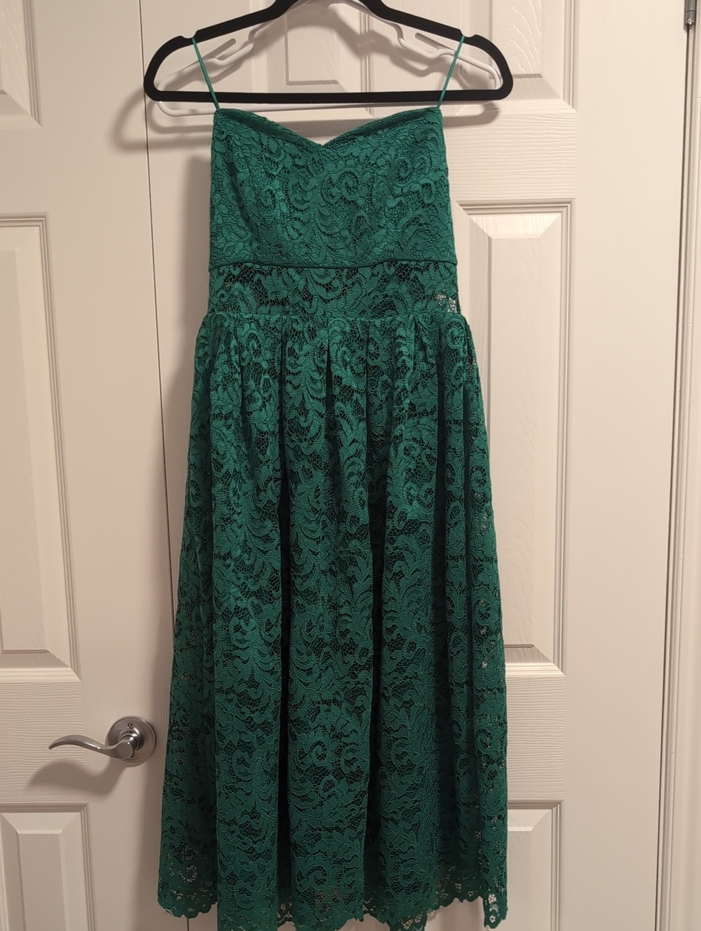 Brand NWT ASOS Emerald Green Lace Midi Dress Strapless Wedding Guest Dress